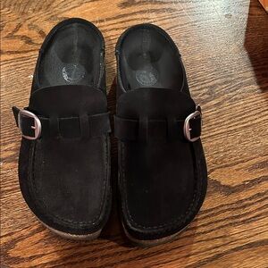 Birkenstock Black Suede Mules with buckle